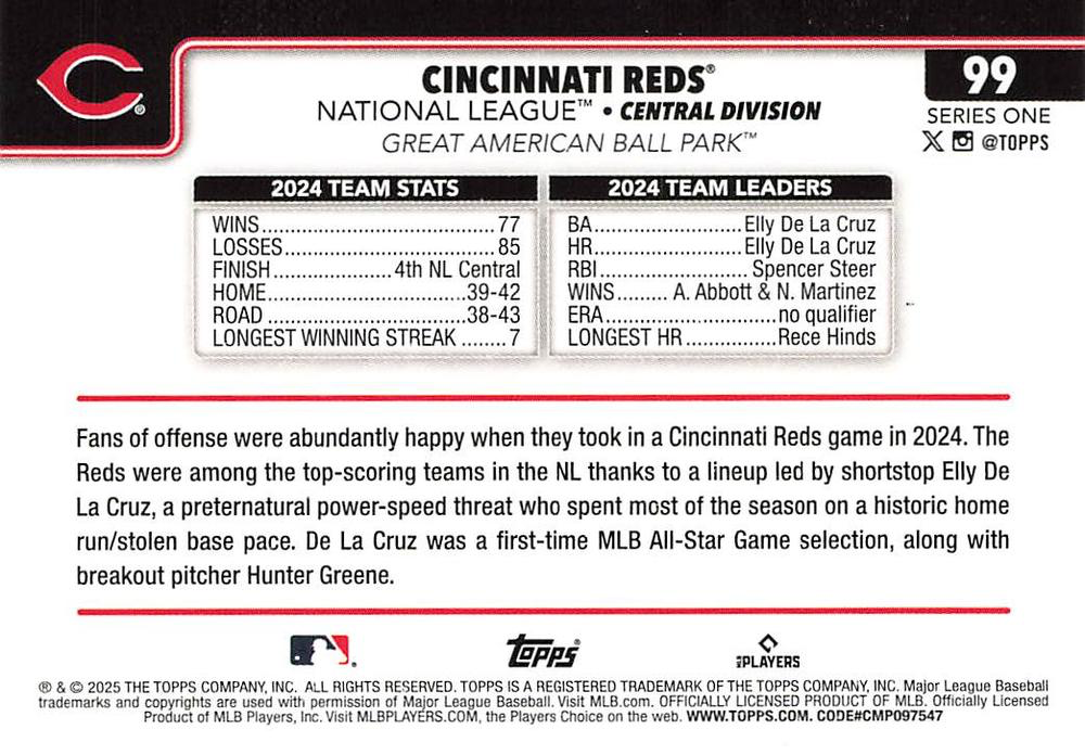 2025 Topps Series 1 Team Card Cincinnati Reds #99