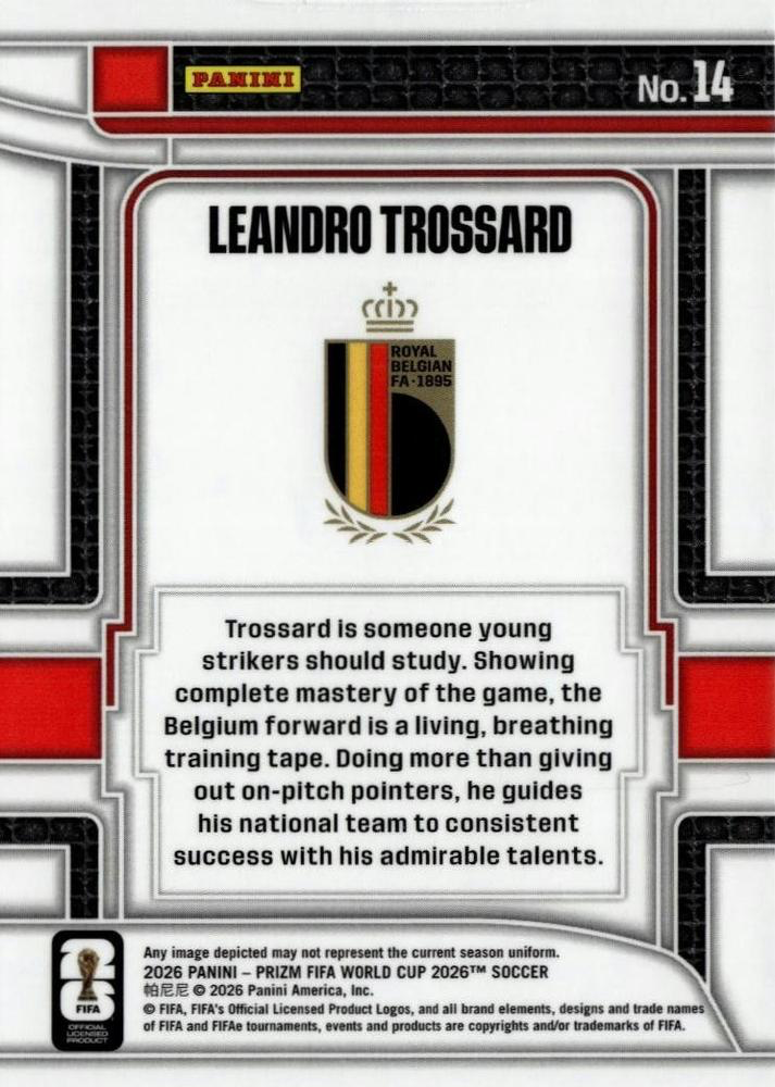 2026 Panini Prizm World Cup Scorers Club Leandro Trossard #14 Belgique