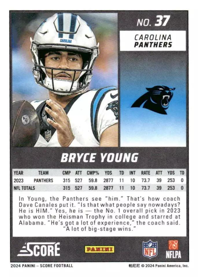 2024 Panini Score Football Bryce Young Carolina Panthers #37