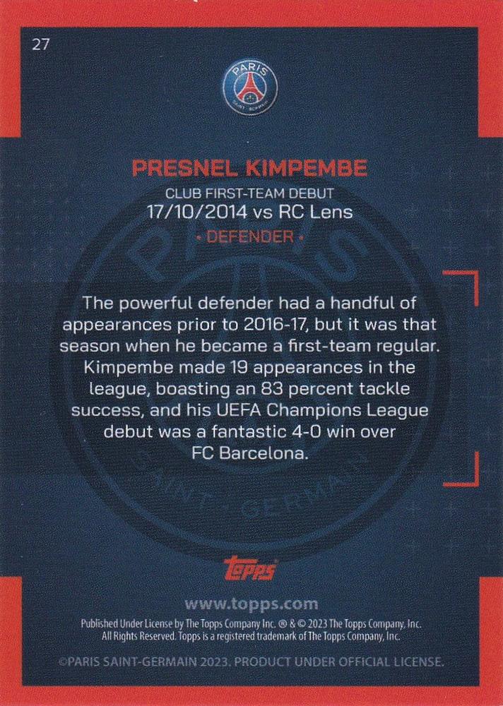 2022 Topps PSG Team Set Presnel Kimpembe #27 Paris Saint-Germain