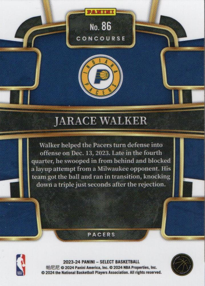 2023 Panini Select NBA Blue Jarace Walker RC #86 Indiana Pacers