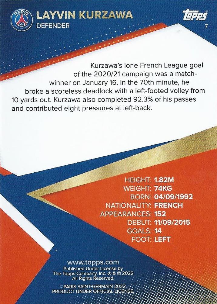 2021 Topps PSG Team Set Layvin Kurzawa #7 Paris Saint-Germain