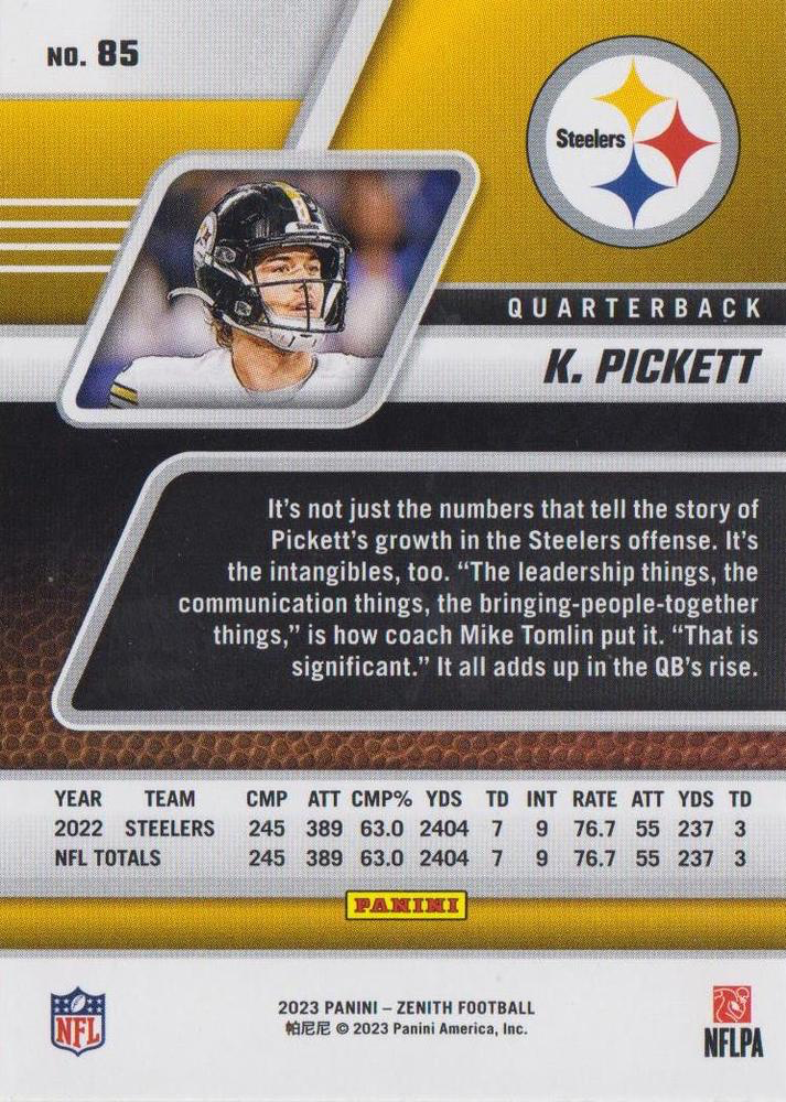 2023 Panini Zenith Kenny Pickett #85 Pittsburgh Steelers
