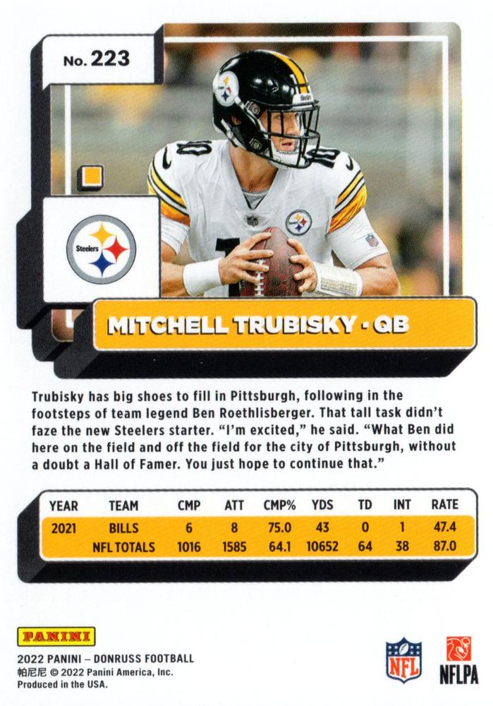 2022 Panini Donruss Mitchell Trubisky #223 Pittsburgh Steelers