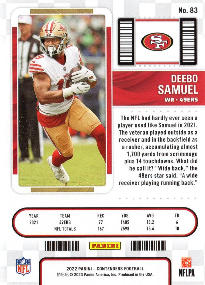 2022 Panini Contenders Deebo Samuel #83 San Francisco 49ers