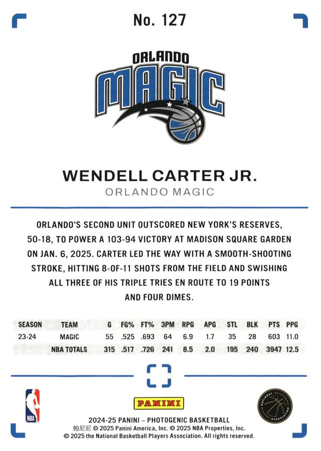 2024 Panini Photogenic Wendell Carter Jr. #127 Orlando Magic