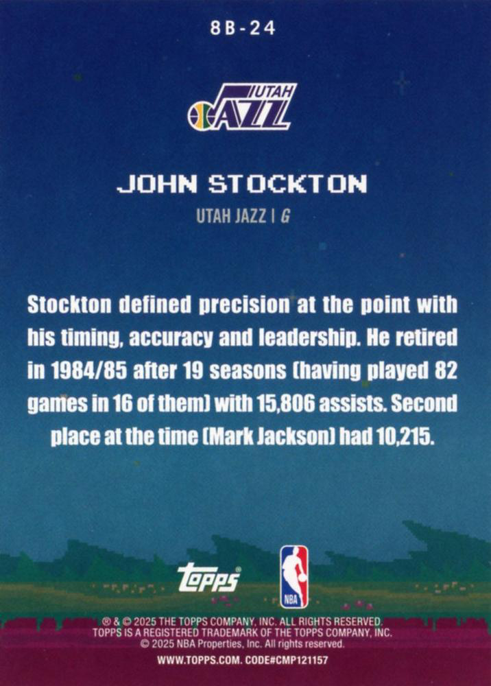 2025 Topps NBA 8-Bit Ballers John Stockton 8B-24 Utah Jazz