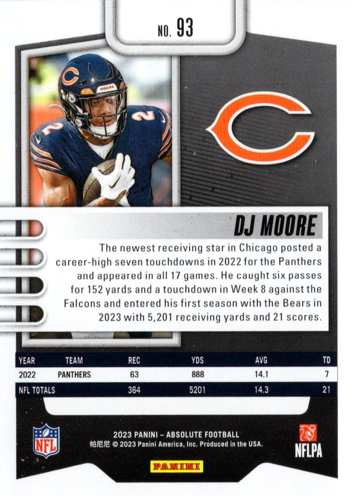 2023 Panini Absolute DJ Moore #93 Chicago Bears