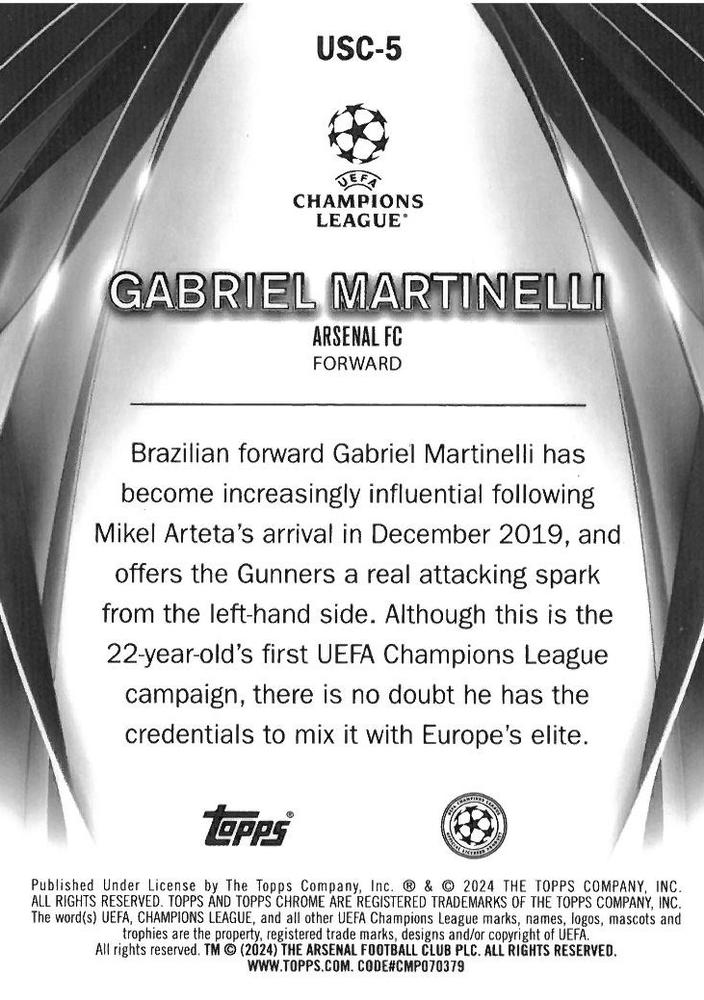 2023 Topps UCC Ultimate Stage Chrome Gabriel Martinelli USC-5 Arsenal FC