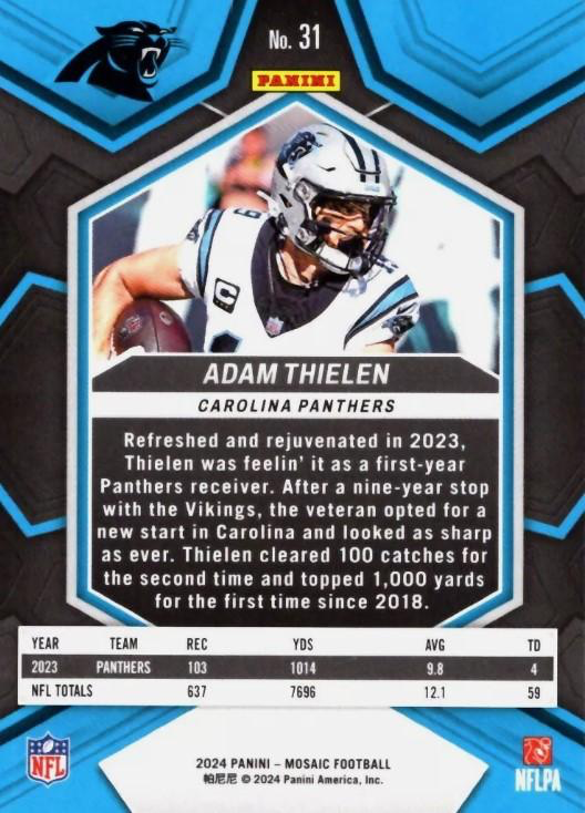 2024 Panini Mosaic Football Adam Thielen Carolina Panthers #31