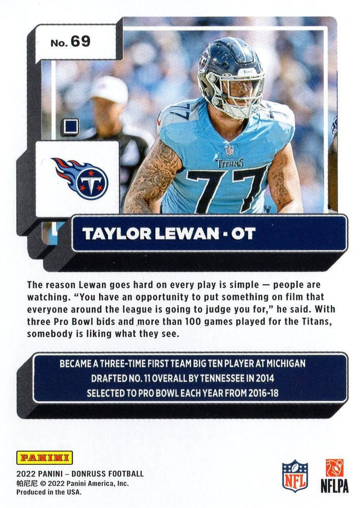 2022 Panini Donruss Taylor Lewan #69 Tennessee Titans