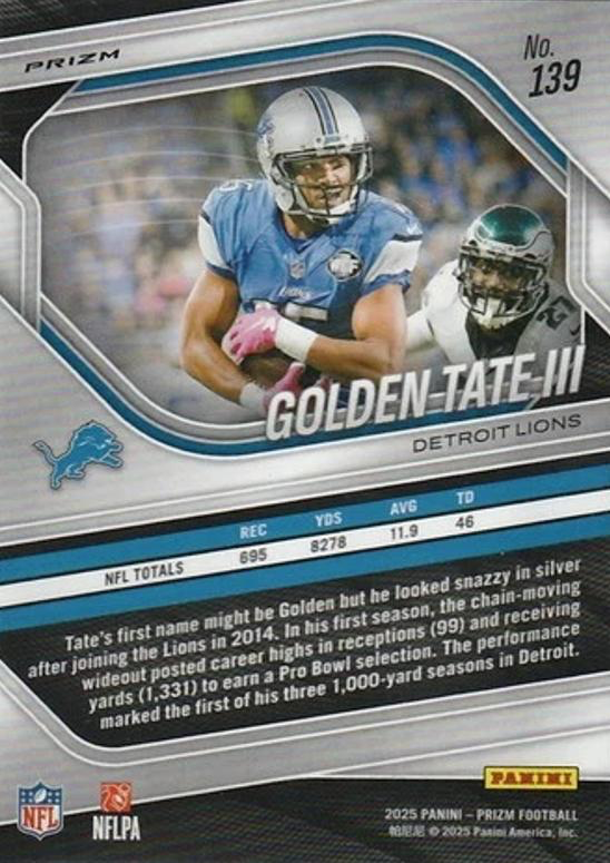 2025 Panini Prizm Golden Tate III #139 Detroit Lions