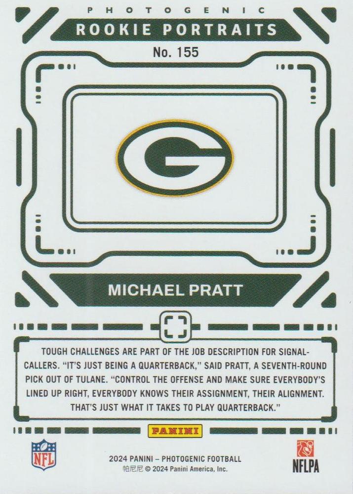 2024 Panini Photogenic Portrait RC Michael Pratt #155 Green Bay Packers