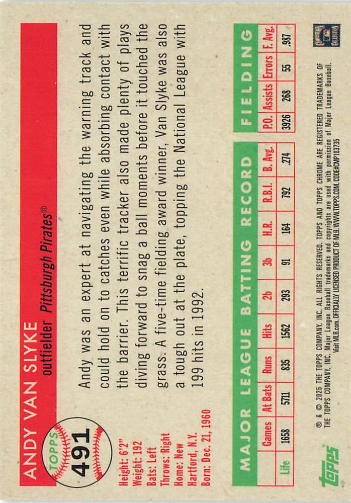 2025 Topps Chrome Platinum Andy Van Slyke #491 Pittsburgh Pirates