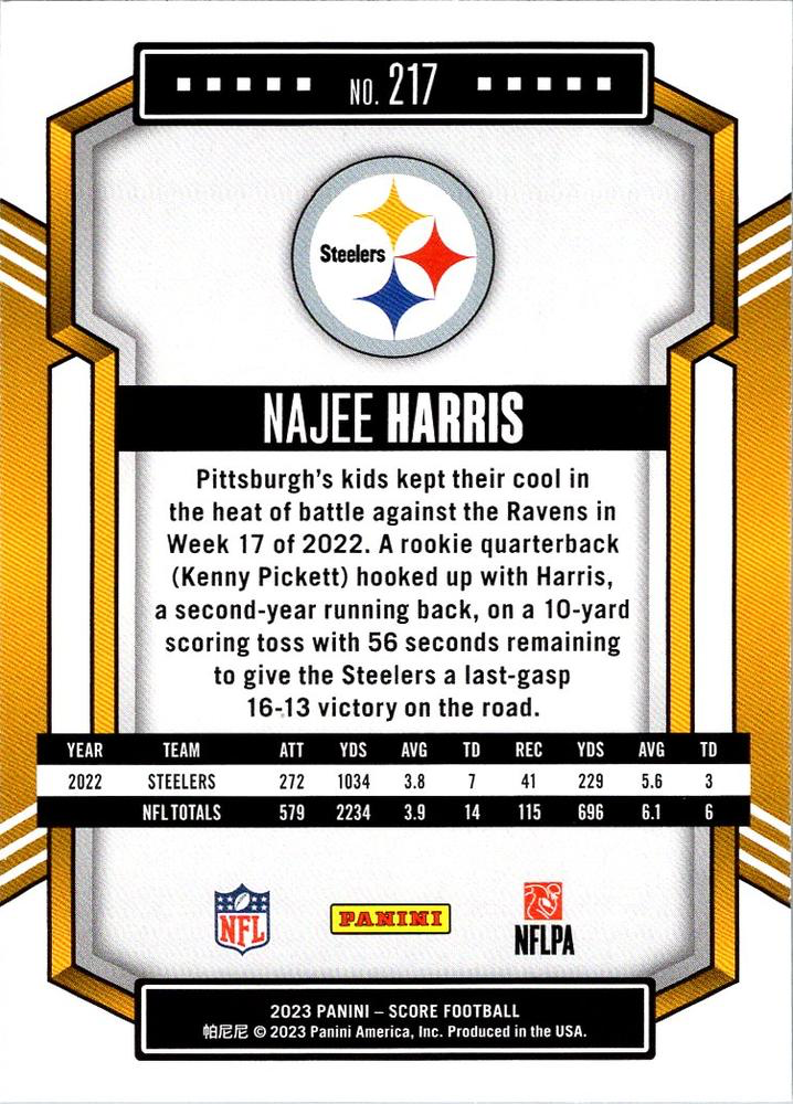 2023 Panini Score Football Najee Harris Pittsburgh Steelers #217