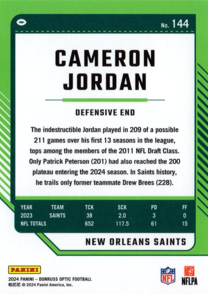 2024 Donruss Optic Football Cameron Jordan New Orleans Saints #144