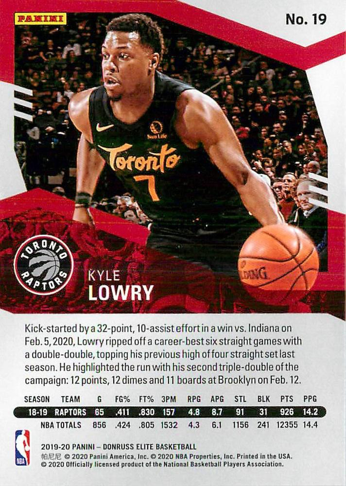 2019 Panini Donruss Elite Kyle Lowry #19 Toronto Raptors