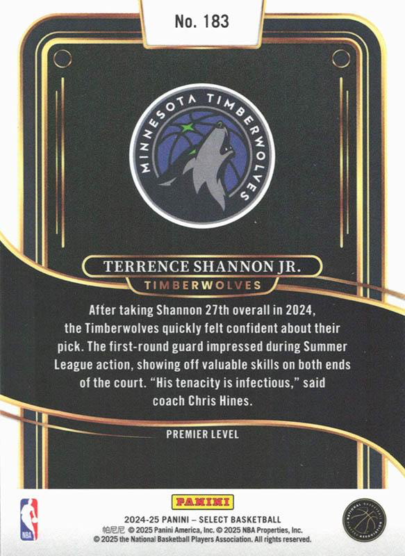2024 Panini Select Terrence Shannon Jr. RC Blue #183 Minnesota Timberwolves