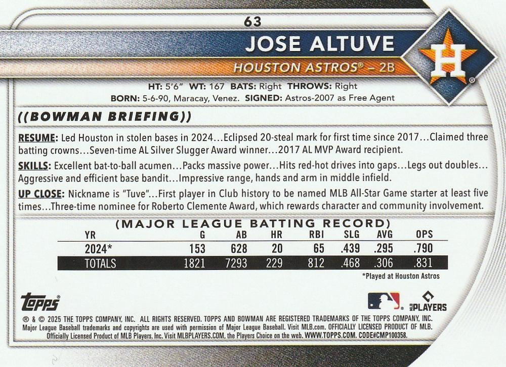 2025 Topps Bowman Jose Altuve Houston Astros #63