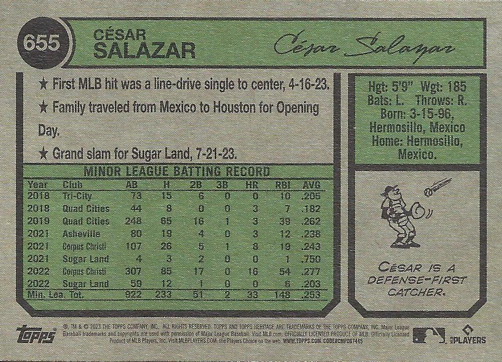2023 Topps Heritage Cesar Salazar RC Houston Astros #655