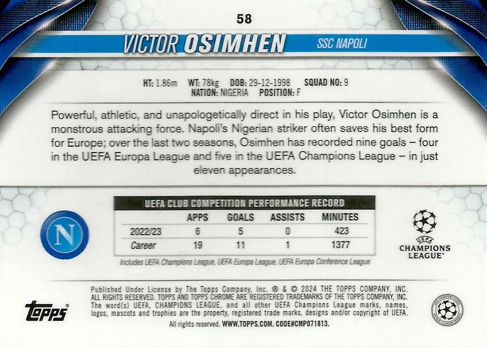 2023 Topps Chrome UEFA Club Competitions Victor Osimhen #58 Napoli