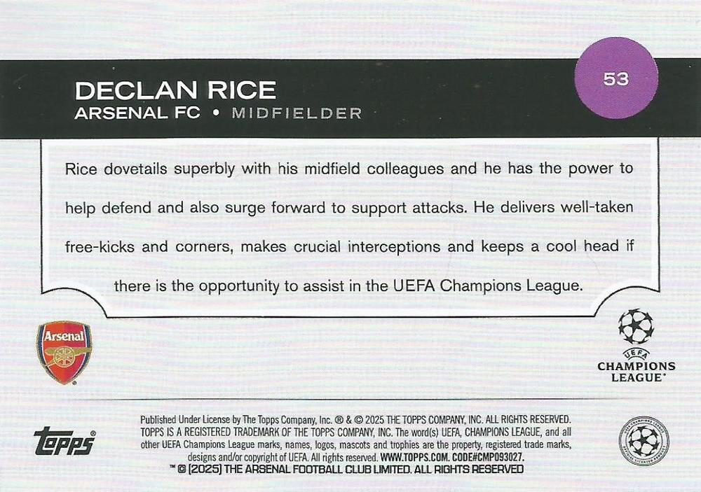 2024 Topps UCC Declan Rice #53 Arsenal FC