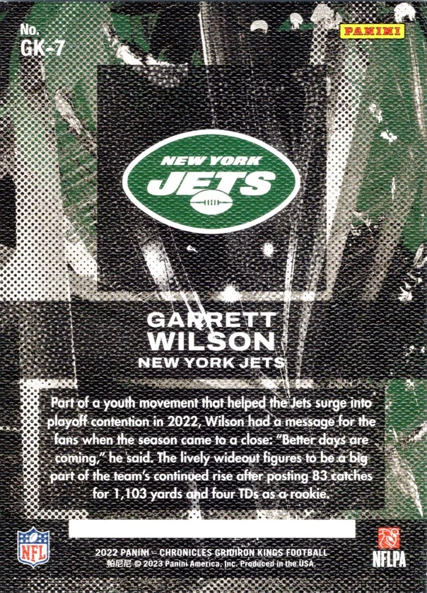 2022 Panini Chronicles Gridiron Kings Teal RC Garrett Wilson #GK-7 New York Jets