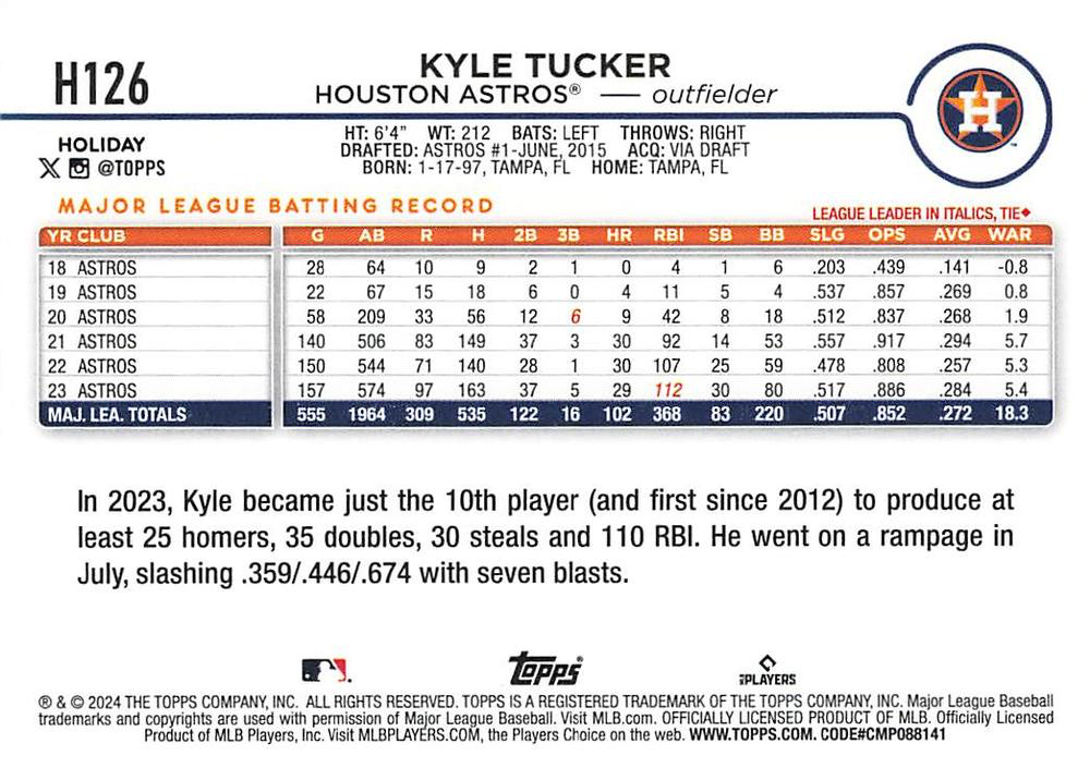 2024 Topps Holiday Kyle Tucker Houston Astros #H126