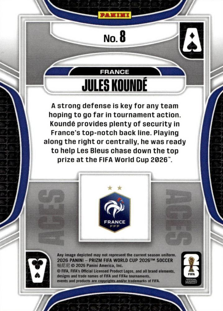 2026 Panini Prizm World Cup Aces Jules Kounde #8 France