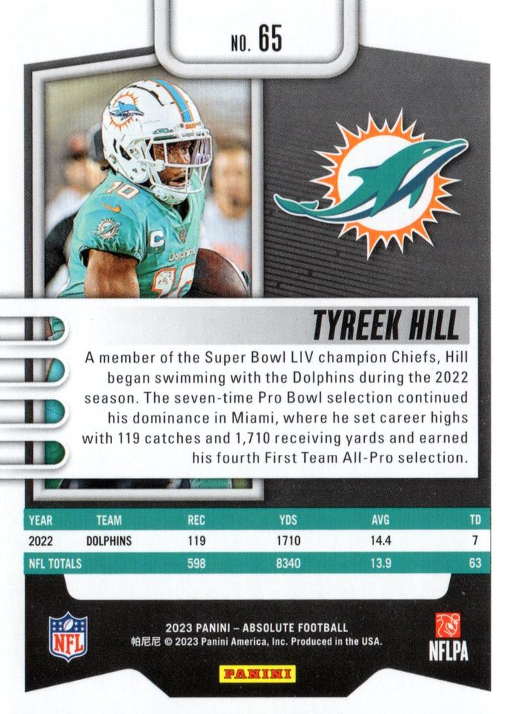 2023 Panini Absolute Tyreek Hill #65 Miami Dolphins