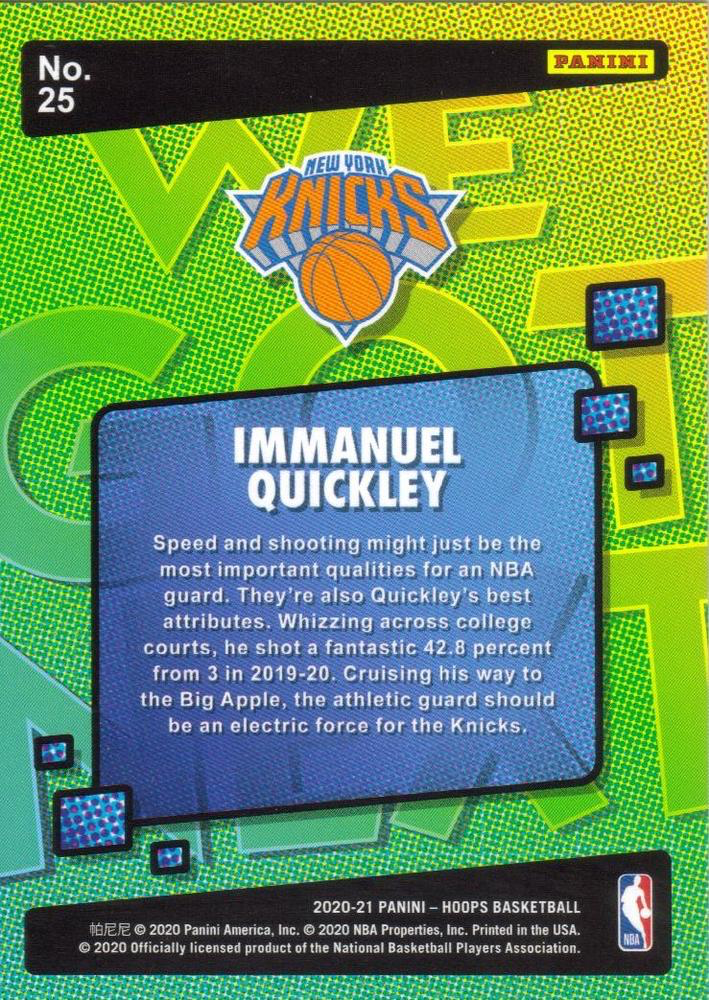 2020 Panini Hoops We Got Next RC Immanuel Quickley #25 New York Knicks