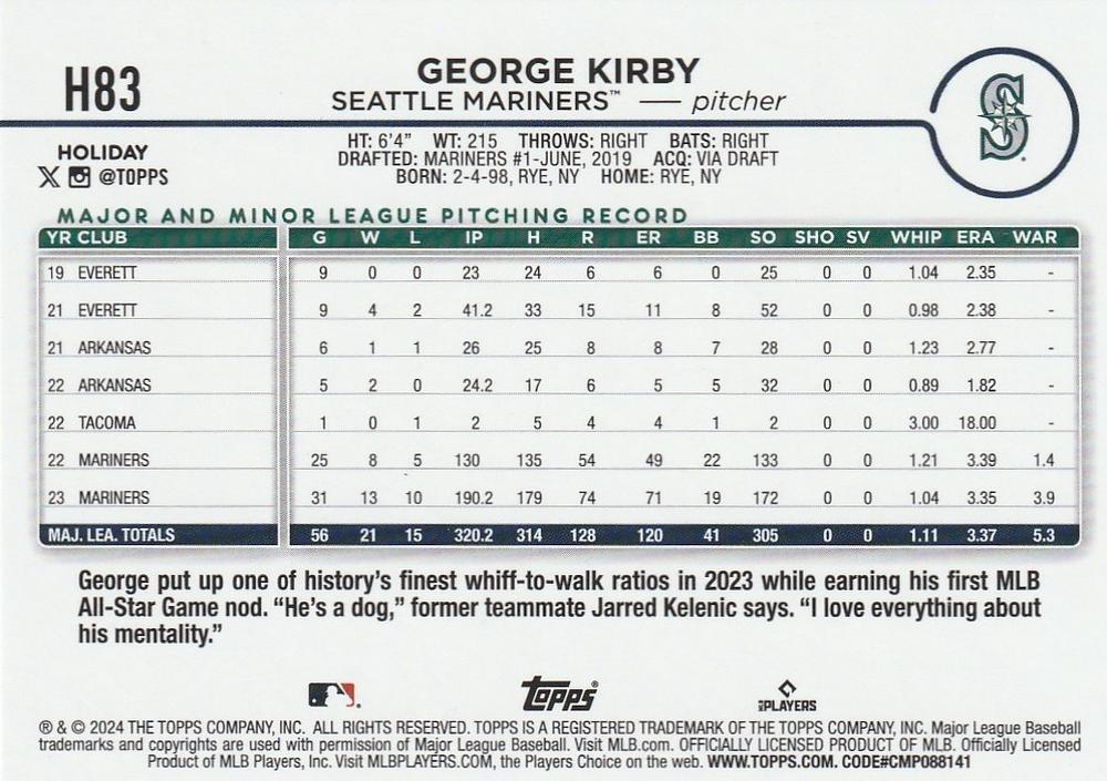 2024 Topps Holiday George Kirby Seattle Mariners #H83