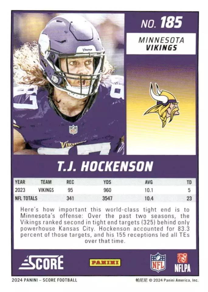 2024 Panini Score Football T.J. Hockenson Minnesota Vikings #185