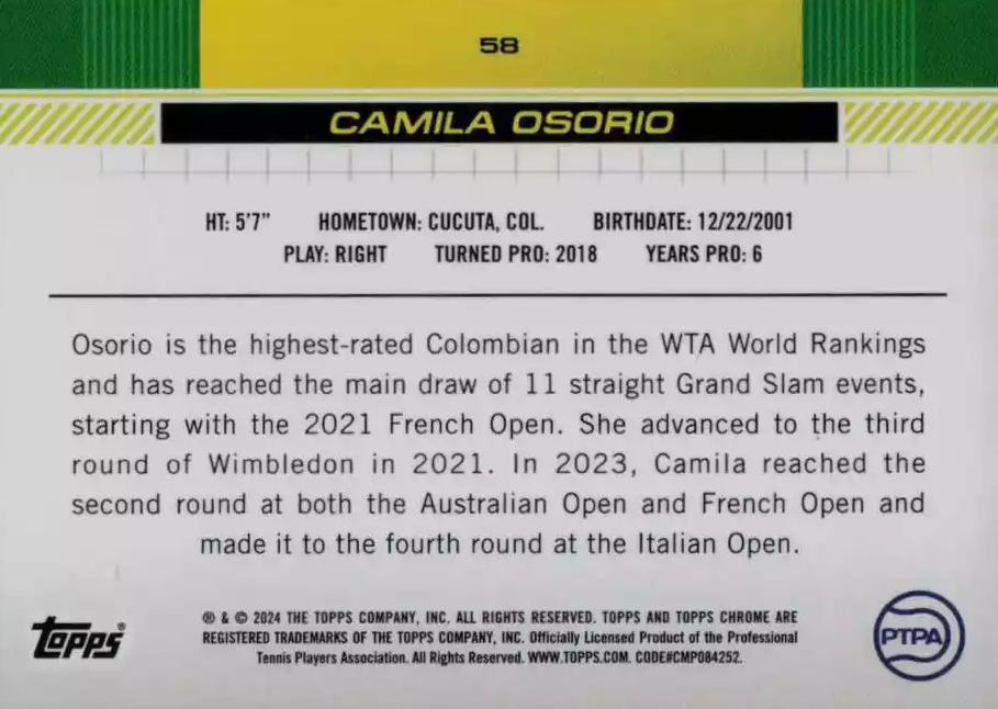 2024 Topps Chrome Tennis Sepia Camila Osorio RC #58