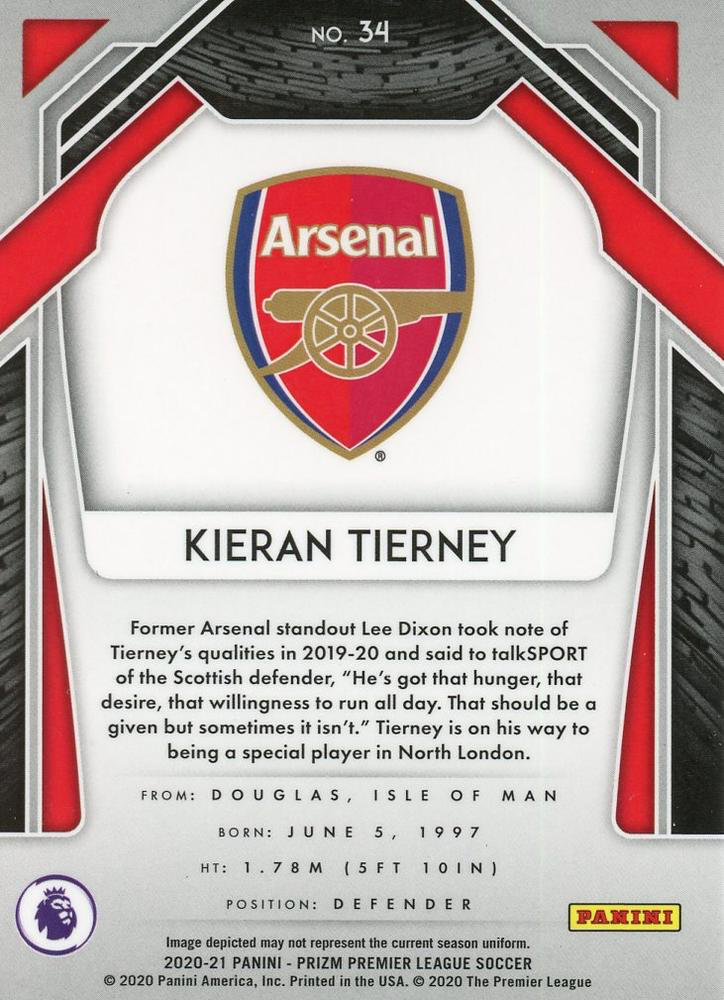2020 Panini Prizm Premier League Kieran Tierney #34 Arsenal FC