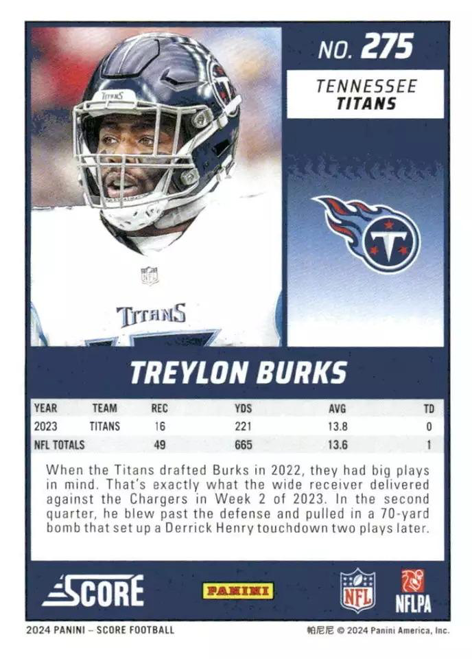 2024 Panini Score Football Treylon Burks Tennessee Titans #275