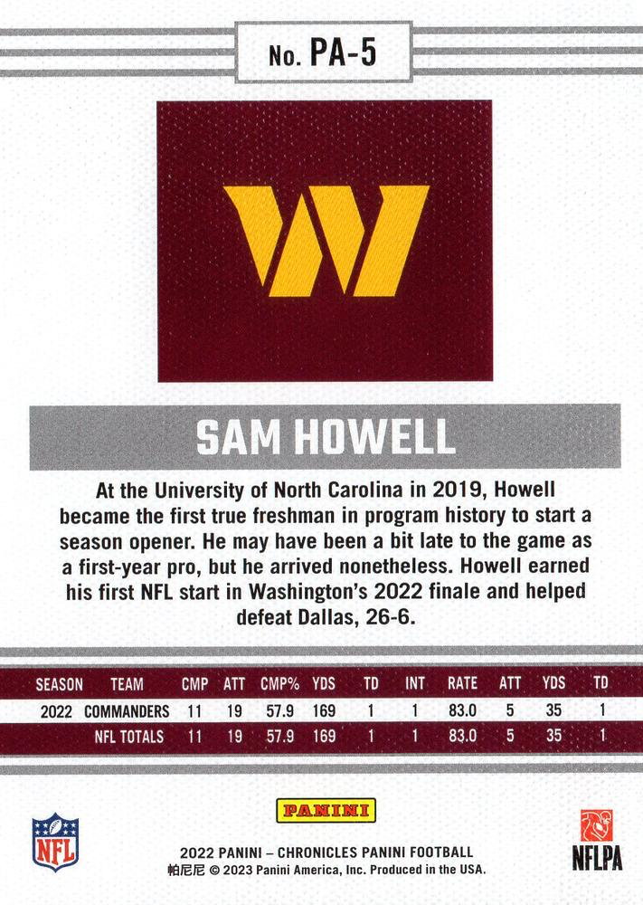 2022 Panini Chronicles Panini RC Sam Howell #PA-5 Washington Commanders