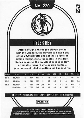 2020 Panini Hoops Tyler Bey RC #220 Dallas Mavericks