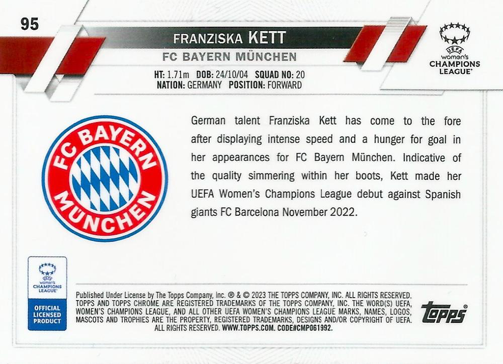 2022 Topps Chrome UCC Women's Franziska Kett RC #95 FC Bayern Munchen