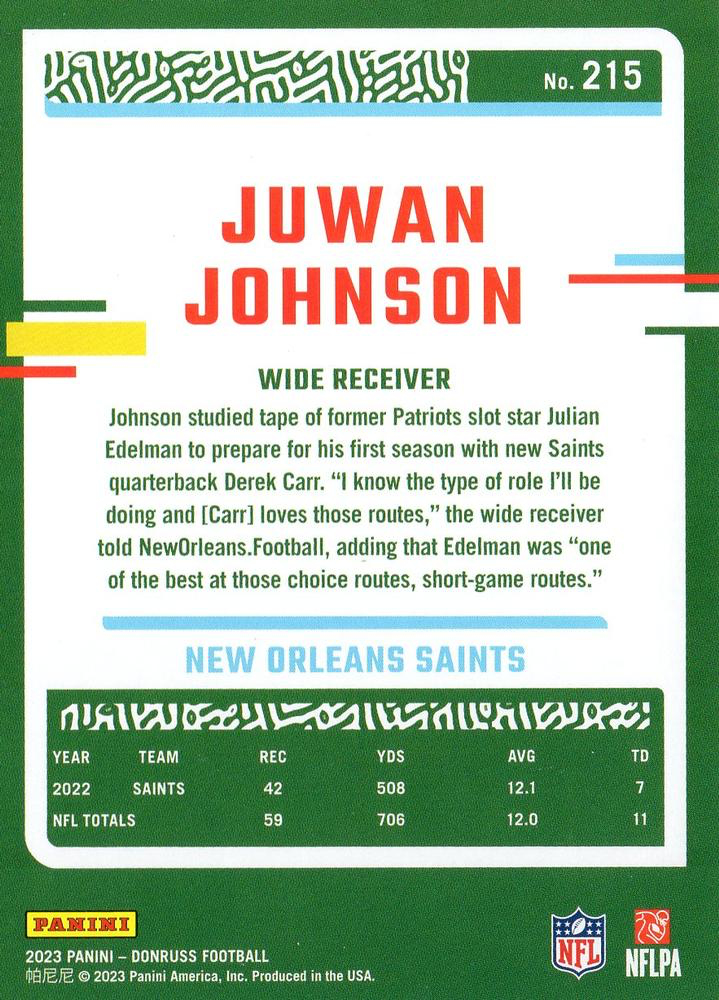 2023 Panini Donruss Juwan Johnson #215 New Orleans Saints
