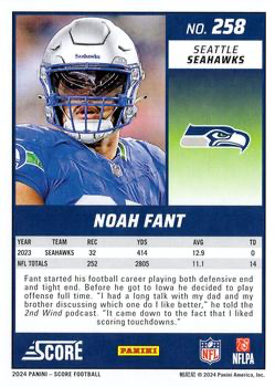 2024 Panini Score Football Noah Fant Seattle Seahawks #258