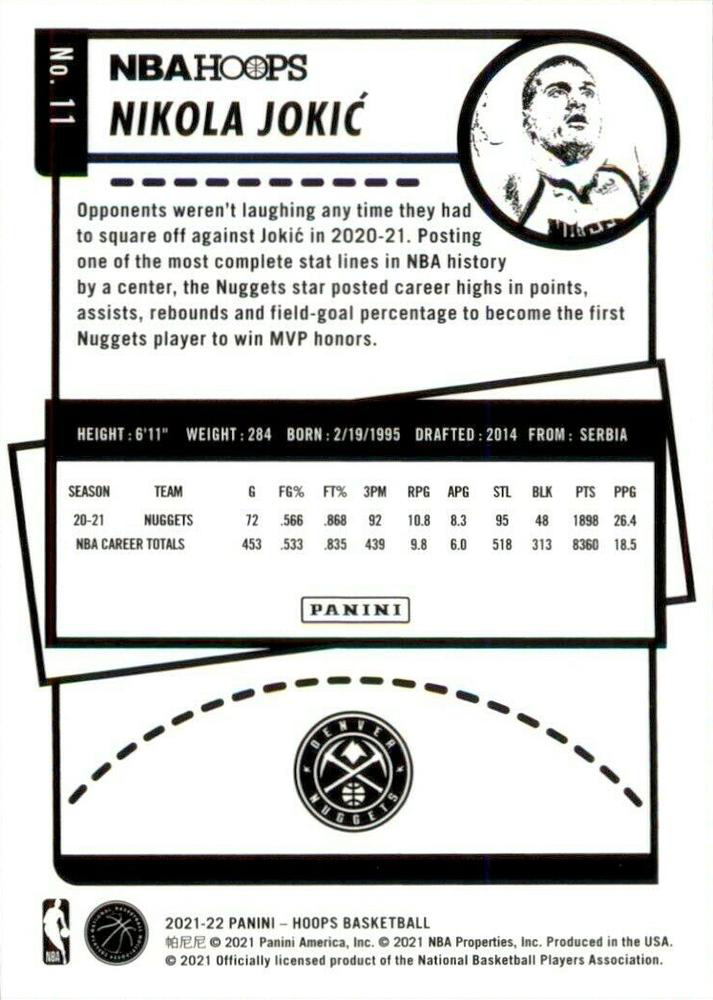 2021 Panini Hoops Nikola Jokic #11 Denver Nuggets