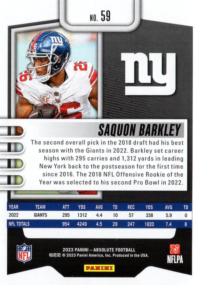 2023 Panini Absolute Saquon Barkley #59 New York Giants