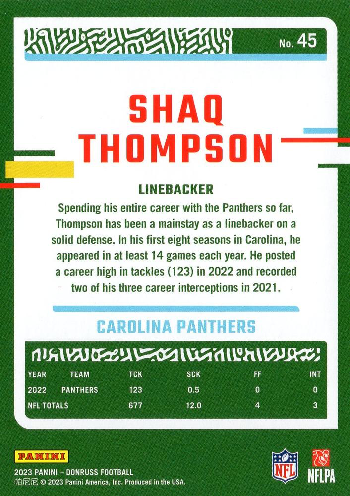 2023 Panini Donruss Shaq Thompson #45 Carolina Panthers