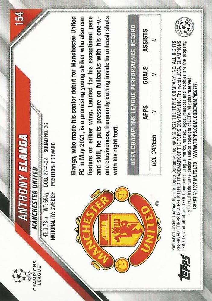 2021 Topps UCC RC Anthony Elanga #154 Manchester United