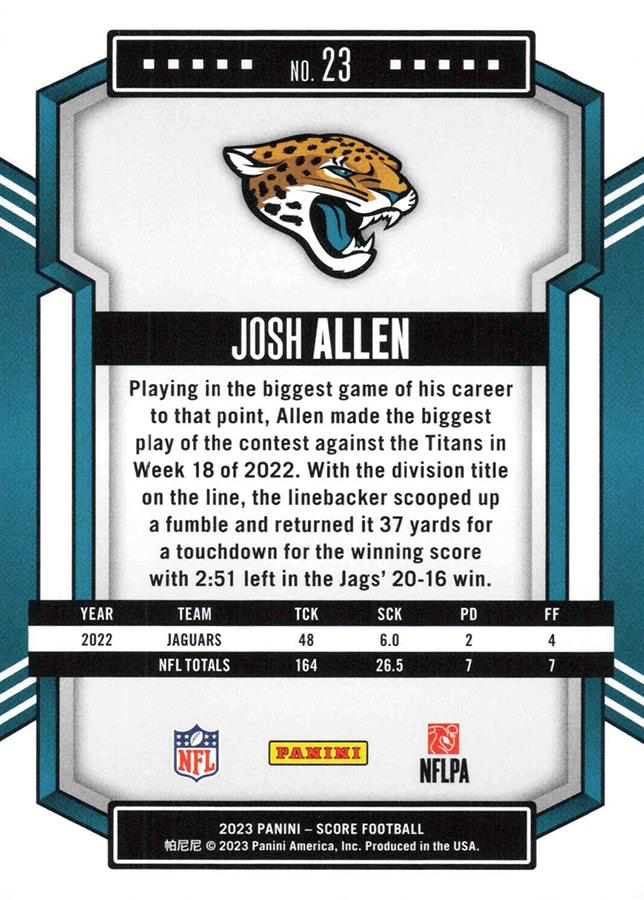 2023 Panini Score Football Josh Allen Jacksonville Jaguars #23