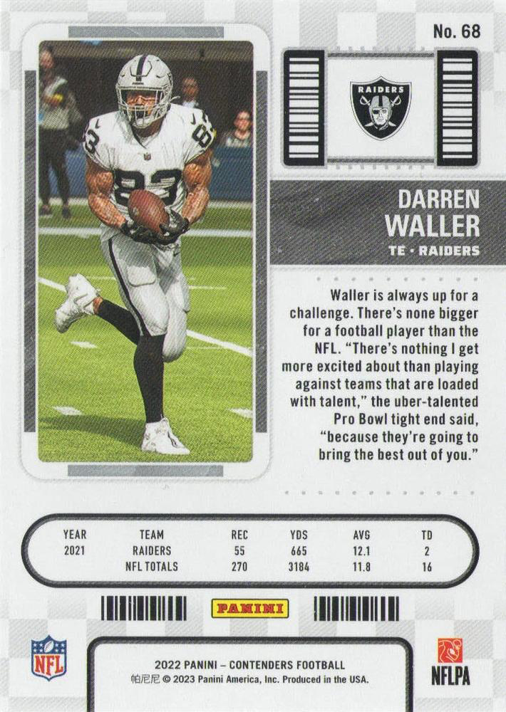 2022 Panini Contenders Darren Waller #68 Las Vegas Raiders