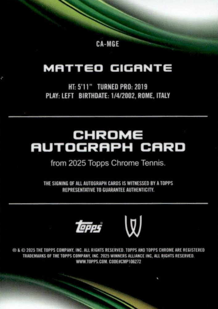 2025 Topps Chrome Tennis Geometric Autograph Matteo Gigante #CA-MGE