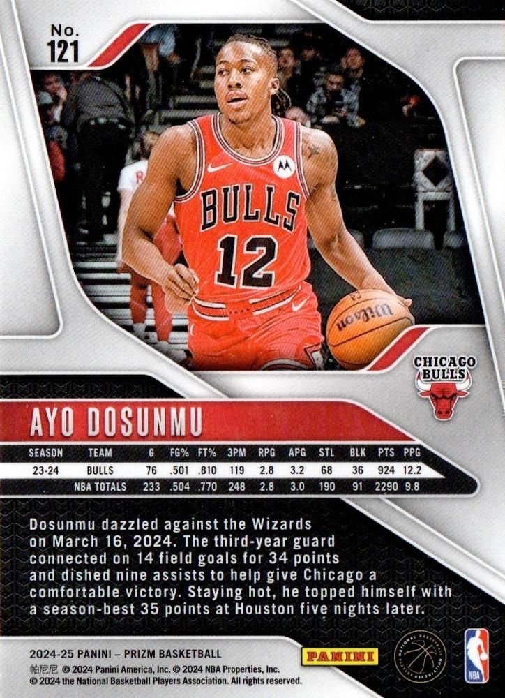 2024 Panini Prizm Ayo Dosunmu #121 Chicago Bulls