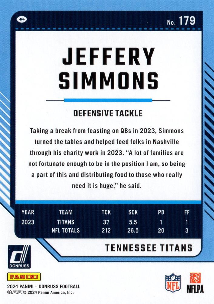 2024 Panini Donruss Jeffery Simmons Tennessee Titans #179